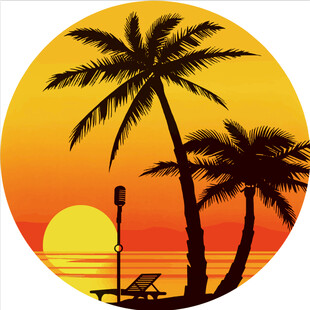 夕阳下的棕榈树与躺椅