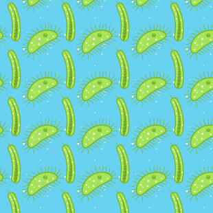 蓝色背景的绿色病毒图案背景