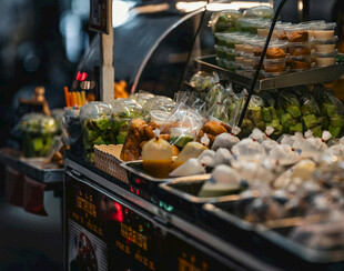 丰富多样的美食自助餐台