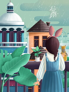 女孩眺望梦幻风格建筑