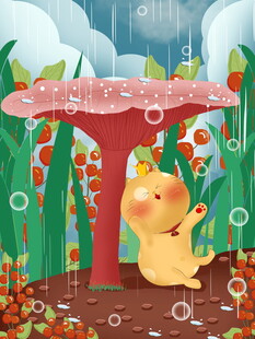 蘑菇下吹泡泡的可爱小怪兽