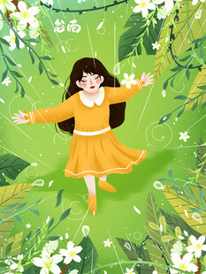 女孩于绿意中欢快起舞