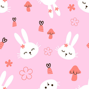 粉色兔子花卉可爱无缝图案