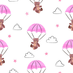 小熊乘降落伞可爱图案