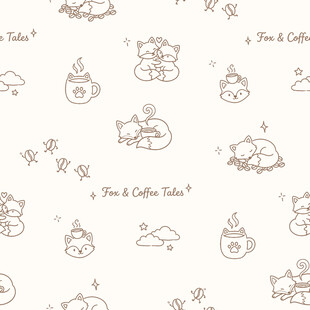可爱猫咪咖啡图案无缝背景
