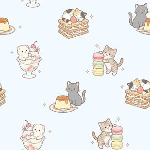 可爱猫咪与甜品图案背景
