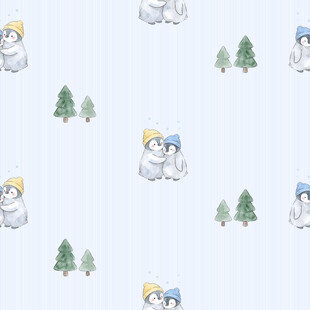 冬日雪景中的企鹅与松树图案