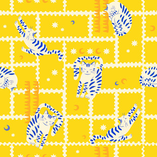 老虎图案黄色背景布料