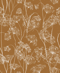 棕底白色花卉植物图案