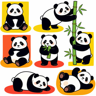 可爱熊猫多样姿态插画
