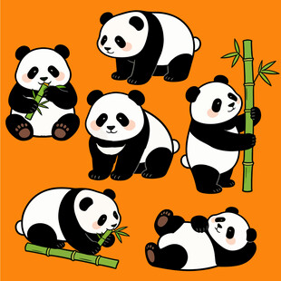 可爱熊猫姿态各异