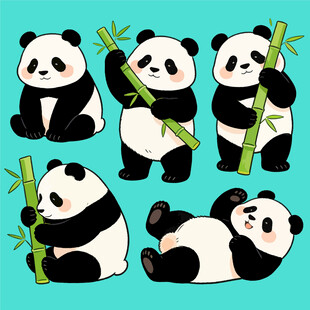 可爱熊猫与竹子插画