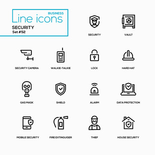 简约安全监控相关线性图标集