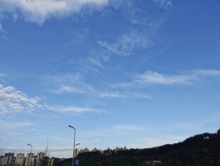 晴朗蓝天与远处城市景观
