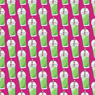粉色背景的绿色饮品图案