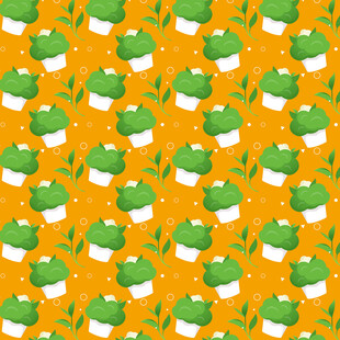 橙色底抹茶甜点图案背景