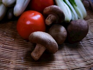 新鲜多样蔬菜与蘑菇陈列