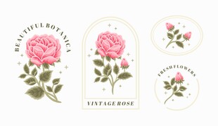 玫瑰花卉标签设计图案