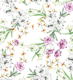 花卉水彩无缝图案背景