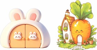 可爱兔子与胡萝卜造型小屋