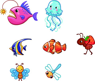 海洋与昆虫卡通动物集合