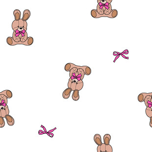 数码印花可爱小兔与蝴蝶结图案