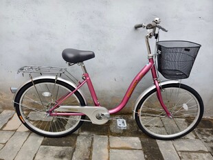 复古粉色带筐自行车