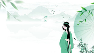 古风女子持伞立于山水间