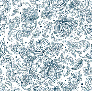 蓝白佩斯利花纹图案