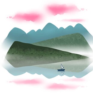 山水间的孤舟美景