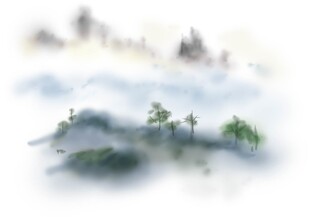 水墨云雾中的山野景致
