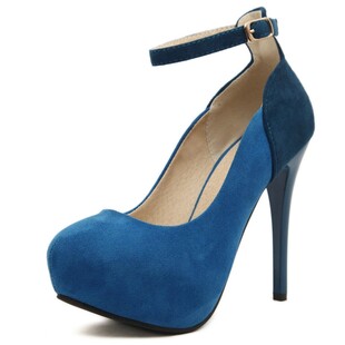 蓝色高跟搭扣女式单鞋