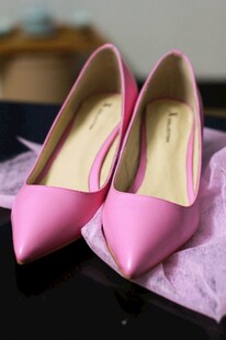 粉色尖头平底女鞋展示