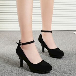黑色高跟搭扣女单鞋