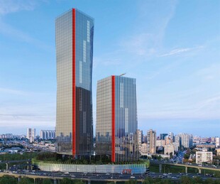 现代高层双子建筑景观