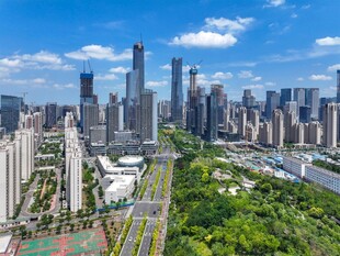 都市摩天楼与绿地景观