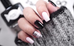 时尚黑白美甲特写