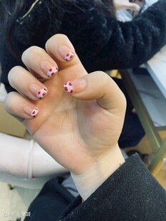 粉色花朵美甲展示