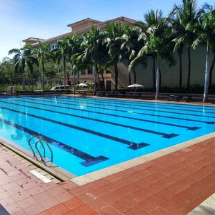 户外蓝色泳池及周边景观