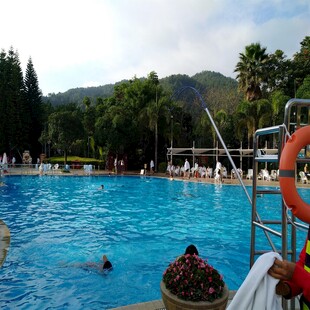 户外泳池中的休闲时光