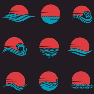 海浪红日图标
