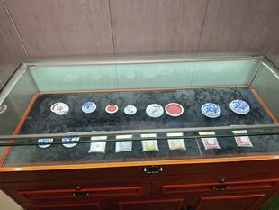 展示柜中的多样圆形物件