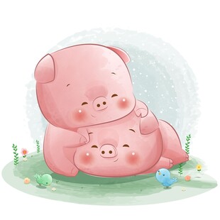 依偎的可爱小猪
