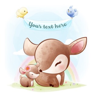 可爱小鹿与小鸟温馨画面