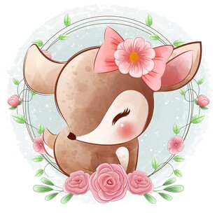 可爱小鹿花环插画