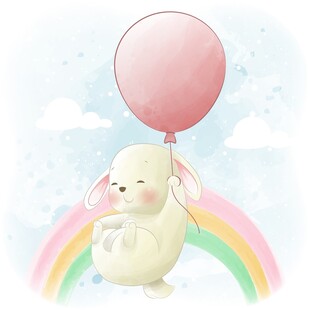 彩虹下的气球小兔