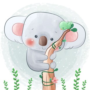 可爱考拉抱树插画