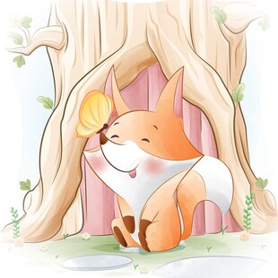 树下小狐赏叶的惬意时刻