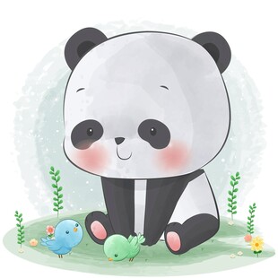 可爱熊猫与小玩具相伴