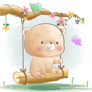 小熊惬意荡秋千